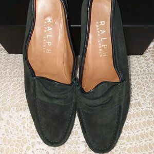 Ralph Lauren dark green suede penny loafers